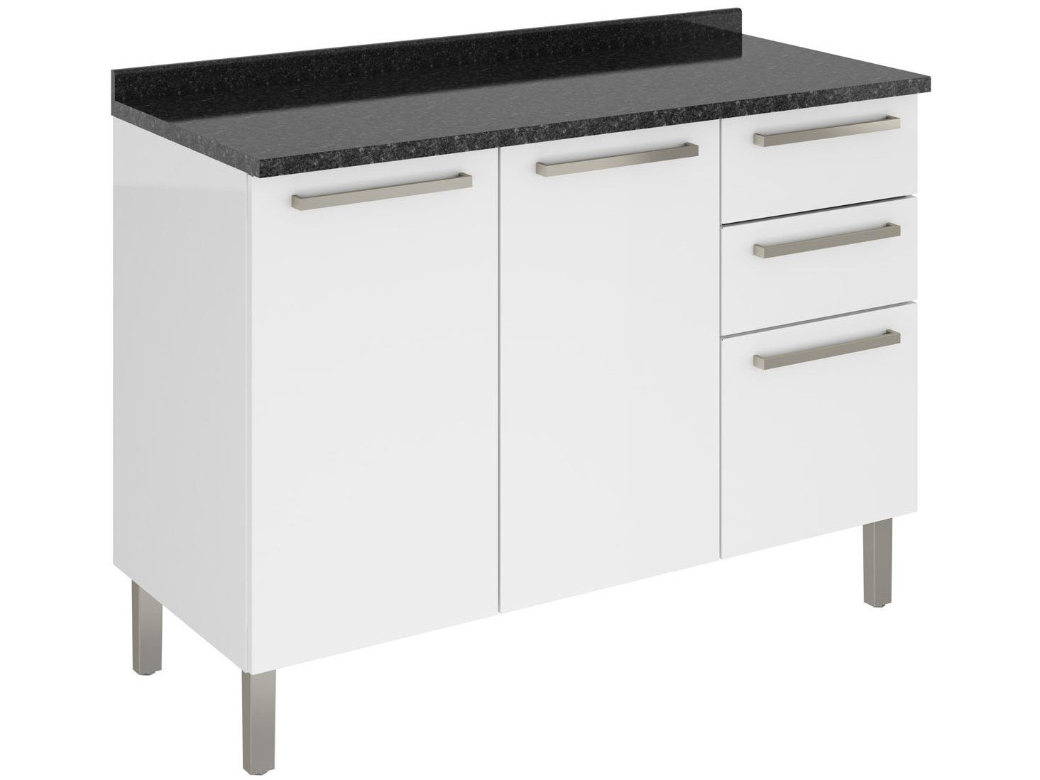 imagem de Balcão Cozinha com Tampo - 2 portas 3 gavetas - 120cm Branco e Preto - 0738289